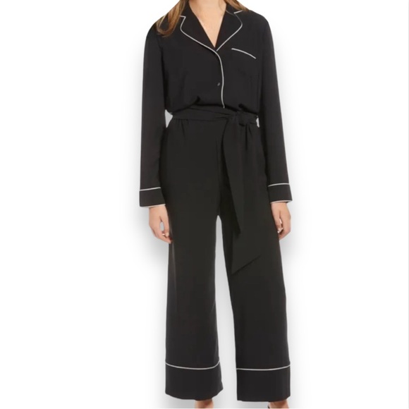 1901 Belted Jumpsuit | Size Medium | Black with White Trim | $35 - Picture 1 of 8